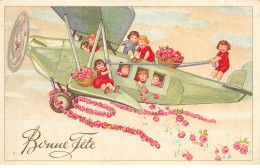 AVIATION #MK45966 BONNE FETE AVION ENFANTS FLEURS - Autres & Non Classés