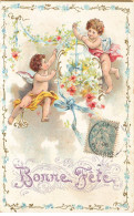 ANGES #MK46850 BONNE FETE DEUX ANGES RUBAN - Engel