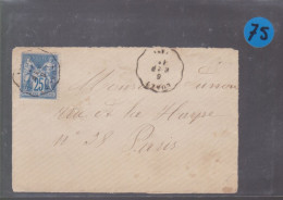 Un Timbre 25  C Vert Type Sage  Sur Devant  D '  Enveloppe Sans Courrier   Destination Paris  Cachet Convoyeur Station - 1877-1920: Période Semi Moderne