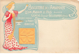 SUISSE #MK44806 GENEVE BELLEGARDE PUBLICITE BISCUITERIE DE L AMANDIER LEON MARIN ET FILS ART NOUVEAU GAUFREE - Genève