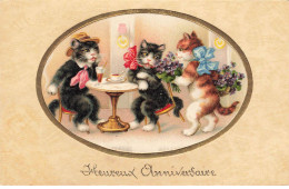 CHATS #MK46771 HEUREUX ANNIVERSAIRE CHAPEAU FLEURS PITTIUS - Katten