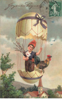 FETE  #SAN47184 PAQUES ENFANT AVEC UN COQ DANS UNE OEUF QUI SERT DE MONTGOLFIERE JOYEUX PAQUES - Easter