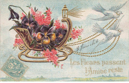 ANIMAUX #SAN47197 LES FLEURS PASSENT L AMITIE RESTE COLOMBES TIRANT UN TRAINEAU - Birds