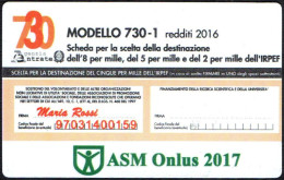 ITALIA 2017 - CALENDARIO TASCABILE - ASM ONLUS - MODELLO 730-1 REDDITI 2016 - SCHEDA DESTINAZIONE 5x1000 - I - Klein Formaat: 2001-...