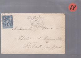 Un Timbre  25 C Bleu   Type Sage  Sur  Enveloppe Sans Courrier  Pour Château D'Haineville  à Froberville - 1877-1920: Période Semi Moderne