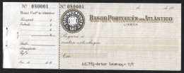 Check From BPA Banco Português Do Atlântico, Lisbon. Embossed $05 Check Stamp. - Assegni & Assegni Di Viaggio