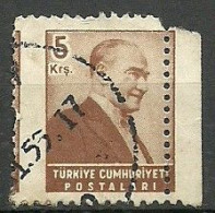 Turkey; 1955 Regular Stamp 5 K. ERROR "Shifted Perf." - Used Stamps