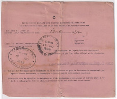 Administration De Malai, Advise Of Delivery, Singapore To India Delivery Postmark 1932, Malaya, (Cond., Folded), As Scan - Singapur (...-1959)