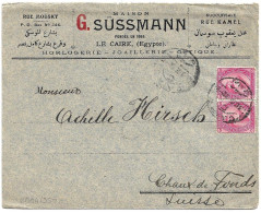 (C05) WATCH ILLUSTRATED COVER WITH 5M. X2 STAMPS CAIRO C => SWITZERLAND 1909 - 1866-1914 Khédivat D'Égypte