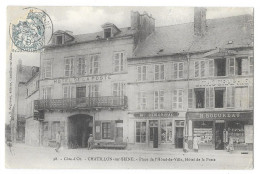 Cpa. 21 CHATILLON SUR SEINE (ar. Montbard) Place De L'Hôtel De Ville, Hôtel De La Poste (Magasin H. Bogureau) N° 98 - Chatillon Sur Seine