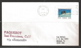 1986 Paquebot Cover, Norway Stamp Mailed In San Francisco, California - Briefe U. Dokumente