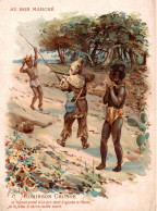 CHROMO AU BON MARCHE A PARIS ROBINSON CRUSOE LE VOYANT ARME D'UN ARC DONT IL AJUSTE LA FLECHE JE LE JETTE A TERRE, MORT - Au Bon Marché