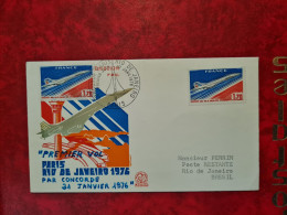 Lettre  1976 PREMIER VOL PARIS RIO DE JANEIRO PAR CONCORDE - Autres & Non Classés