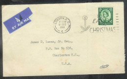 1961 London Christmas Cancel (11 Dec) To Charleston SC - Covers & Documents