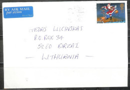 1997 Christmas Santa Claus 31 Pence To Lithuania, Received Mark On Back - Storia Postale