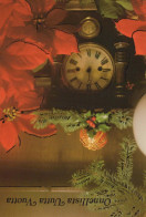 Buon Anno Natale OROLOGIO DA TAVOLO Vintage Cartolina CPSM #PAT767.IT - New Year