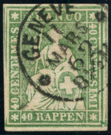 SUISSE - SBK 26G  40 RAPPEN VERT HELVETIA  ASSISE - OBLITERE - SIGNE SCHELLER - Usados