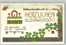 39808206 - Praegedruck Glueckwunsch Hufeisen Klee Pilz - Neujahr