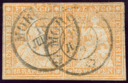 SUISSE - SBK 25G  20 RAPPEN ORANGE HELVETIA  ASSISE PAIRE  - OBLITEREE - SIGNE SCHELLER - Usados