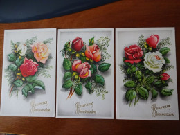 CP Anniversaire Fleurs Roses Lot De 18 Voir Les Cartes Neuves Non Envoyées - Anniversaire