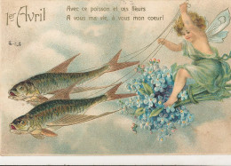 1 Er Avril   ANGELOT   Avec Ce Poisson Et Ces Fleurs….  CARTE GAUFFREE - 1° Aprile (pesce Di Aprile)