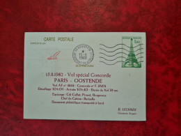 Lettre  1982 CARTE ENTIER TOUR EIFFEL ROISSY DE GAULE VOL SPECIALE CONCORDE PARIS OOSTENDE - Other & Unclassified