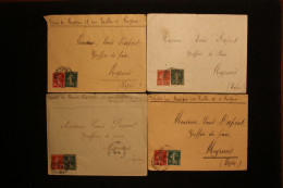 FRANCE LOT DE 4 LETTRES POUR MEYRUEIS (LOZERE) AVEC N°135 10c Rouge SEMEUSE FOND PLEIN ET N°135 5c Vert - Briefe U. Dokumente