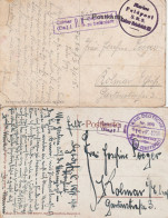 Allemagne 2 Cartes Feldpost Cachets Maritimes Différents Censure Colmar 1915 - Feldpost (Portofreiheit)