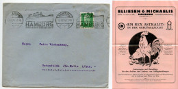 Germany 1929 Cover & Poultry Advertisement; Hamburg - Elliesen & Michaelis; 5pf. President Hindenburg; Slogan Cancel - Briefe U. Dokumente
