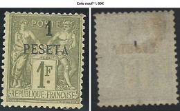 [1891] FRANCE (ex-colonies) MAROC Yvert #7 "1 PESETA" Surcharge Sur 1Fr. Olive - Unused Stamps