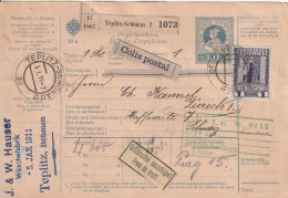 Autriche Bulletin D'expédition Teplitz - Schönau Pour La Suisse 1911 - Storia Postale