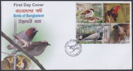 Bangladesh 2010 FDC Birds, Bird, Spotted Dove, House Sparrow, Red Munia, Common Myra, First Day Cover - Bangladesh