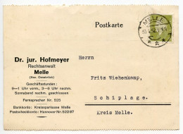 Germany 1932 Postcard; Melle - Dr. Jur. Hofmeyer, Rechtsanwalt (Lawyer) To Schiplage; 6pf. Friedrich Ebert - Lettres & Documents