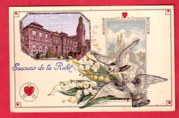 A802 FANTAISIE ALLEMAGNE ESSEN SOUVENIR DE LA RUHR DECOR ART DECO MUGUET OISEAUX COEUR PAILLETTES - Sonstige & Ohne Zuordnung