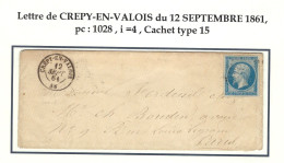 OISE; CREPY-EN-VALOIS1861, Pc 1028, Cachet Ty 15,Aff 20c N° 14 Type I, Très Belle - 1849-1876: Klassik