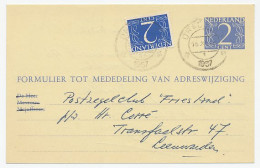 Verhuiskaart G. 24 / Bijfrankering Drachten - Leeuwarden 1957 - Entiers Postaux