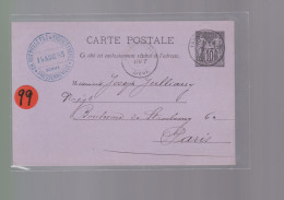 Entier Postal   10 C  Type Sage   Sur Carte Postale   Année 1885     Destination Paris - 1877-1920: Periodo Semi Moderno