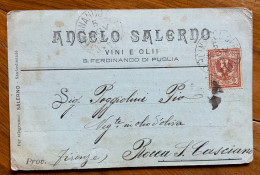 VINO E OLIO - ANGELO SALERNO - S.FERDINANDO DI PUGLIA 5/11/1902 - CARTOLINA OFFERTA CON PREZZI PER ROCCA S.C. - Marcofilía