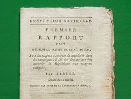 D-FR Révolution 1794 COMITÉ DE SALUT PUBLIC Rapport Sur Les Moyens D'extirper La Mendicité Par Barère - Documents Historiques