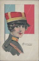 Cr13 Cartolina Art Deco Woman  Militare Donnina Illustratore Artist Cherubini - Sonstige & Ohne Zuordnung
