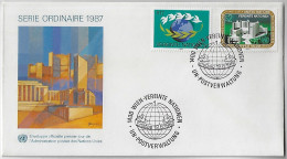 United Nations 1987 FDC 1st Day Cover Definitive Stamp Series Postamark Earth Globe Meridians Doves Of Peace From Vienna - FDC