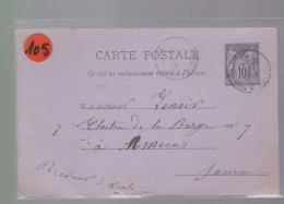 Entier Postal   5c  Vert    Type Sage   Sur  Carte Postale  Pour Amiens   1884 - 1877-1920: Semi-Moderne