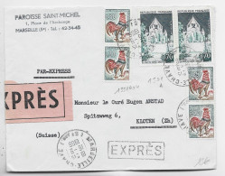 COQ DECARIS 30C X4+70C PROVINS X2 LETTRE EXPRES MARSEILLE CHAVE 16.9.1965 POUR SUISSE - 1962-1965 Gallo De Decaris