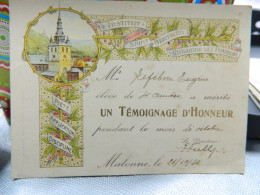 MALONNE LEZ NAMUR: INSTITUT ST BERTHUIN TEMOIGNAGE D'HONNEUR POUR LEFEBRE EUGENE EN 1936 - Diplome Und Schulzeugnisse