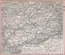 Carte Du Département De La Haute Saône (70), Préfecture, Sous Préfecture, Chef Lieu, Chemin De Fer. Larousse 1948. - Documents Historiques