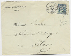 SAGE 15C PERFORE PETITS TROUS LETTRE MANQUE UN RABAT ENTETE BERGER LEVRAULT CIE NANCY RP 19 JUIN 1899 - Lettres & Documents