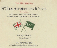 1920  NAVIGATION LOGO PAVILLON Sté Les Affréteurs Réunis Paris  Bordeaux Lignes De Levant Pour Cognac V.HISTORIQUE - 1900 – 1949