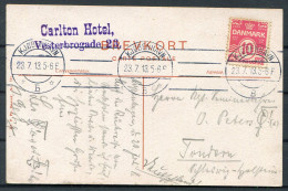 1913 Denmark Copenhagen Nyhavn Postcard "Carlton Hotel, Vesterbrogade" Cachet - Brieven En Documenten