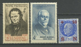 FRANCE 1942 N° 550/552 ** Neufs MNH Superbe C 1.40 € Stendhal Ecrivain André Blondel Physicien Pétain Secours National - Unused Stamps