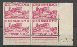 TUNISIE N° 222 Bloc De 4 Coin Daté 21 / 07 / 39 NEUF** LUXE SANS CHARNIERE NI TRACE / Hingeless  / MNH - Unused Stamps